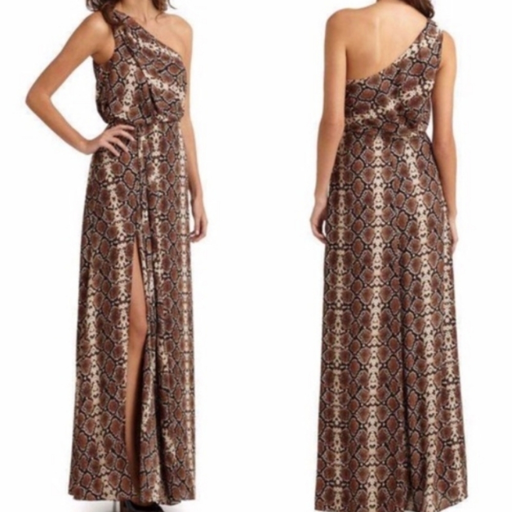 BCBGMAXAZRIA One Shoulder Animal Print Dress Size L